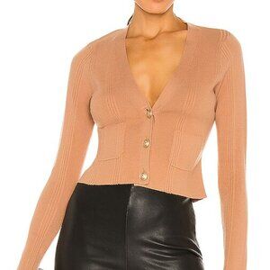 L’AGENCE Jamie Cropped Ribbed Cardigan – Camel | Luxe Knit | XL